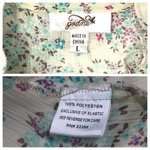Grane Floral Tank Top L Purple Aqua Blue Creme Tan Semi Sheer Stretch Ruffle - Picture 4 of 9